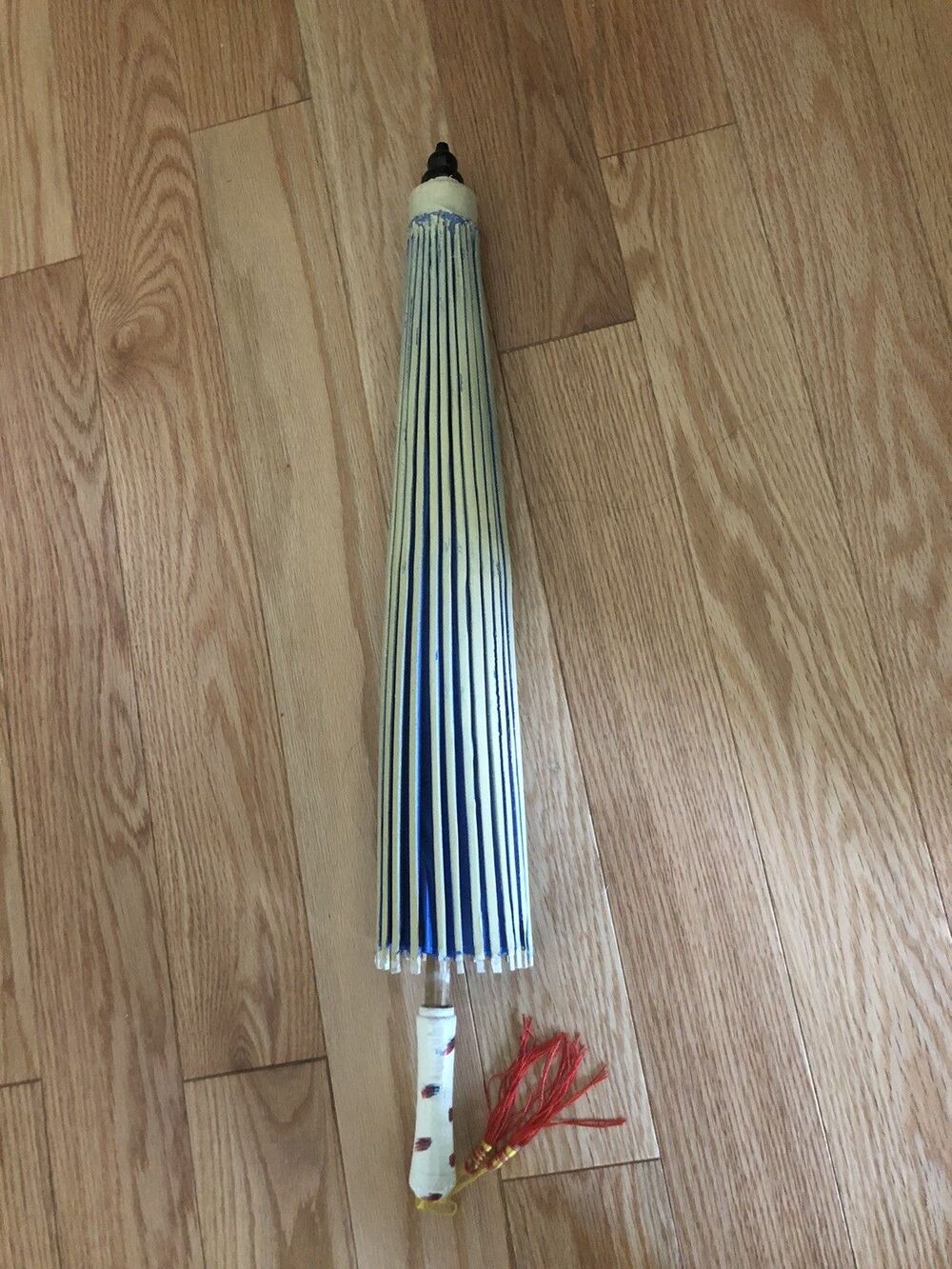 Vintage Chinese Parasol Umbrella, Hand Painted Oil-Paper Bamboo 3 feet wide Wood